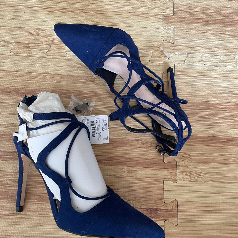 Zara Blue Suede Pumps with ankle straps size 7